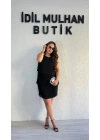 Siyah Piliseli Şifon Elbise