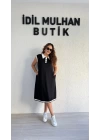 Siyah Polo Yaka Beyaz Şeritli Kolsuz Elbise