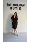 Siyah Polo Yaka Modal Kumaş Elbise
