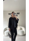 Siyah Saten Yarasa Kol Bluz