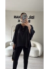 Siyah Saten Yarasa Kol Bluz