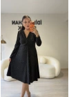 Siyah Sim Işıltılı Kruvaze Elbise