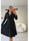 Siyah Sim Işıltılı Kruvaze Elbise