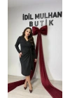 Siyah Sim Işıltılı Yandan Drapeli Elbise