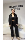 Siyah Sim Şeritli Kapşonlu Takım