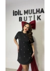 Siyah Taş Detaylı Elbise