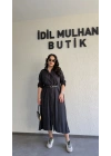 Siyah Tensel Dokulu Kemerli Elbise