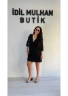 Siyah Yaka Ve Kol Güpür Detaylı Elbise