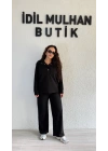 Siyah Yakası Düğmeli Büyük Beden Takım