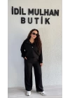 Siyah Yakası Düğmeli Büyük Beden Takım