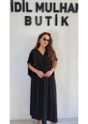 Siyah Yarasa Kol Kruvaze Yaka Sandy Elbise
