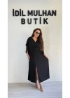 Siyah Yarasa Kol Kruvaze Yaka Sandy Elbise