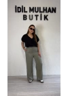 Su Yeşili Beli Lastikli Parlak Bürümcük Pantolon