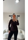 V Gold Detaylı Acı Kahve Bluz