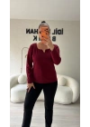 V Gold Detaylı Bordo Bluz