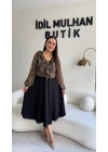 Volan Detaylı Leopar Midi Elbise