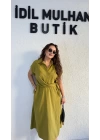 Yağ Yeşili Önden Bağlamalı Pinko Elbise