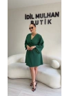 Yeşil Krep Kumaş Düğüm Detaylı Elbise