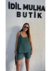 Zümrüt Yeşili Askılı Şortlu Tensel Takım