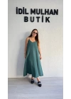 Zümrüt Yeşili Tensel Askılı Elbise