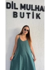 Zümrüt Yeşili Tensel Askılı Elbise