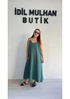 Zümrüt Yeşili Tensel Askılı Elbise