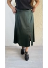 Zümrüt Yeşili Yüksek Bel Saten Etek