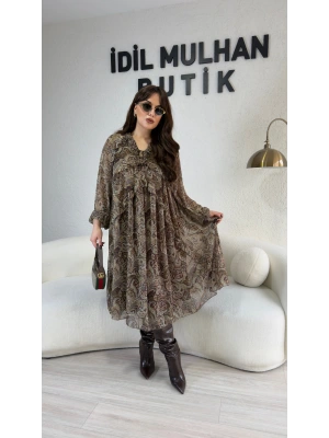 Desenli Fırfır Detaylı Premium Elbise