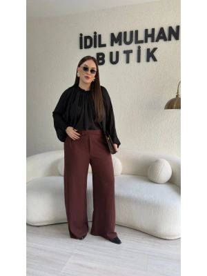 Kahverengi Cırtcırtlı Palazzo Pantolon