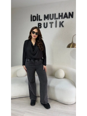 Füme Beli Lastikli Jean