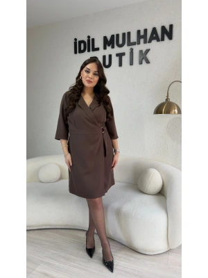 Kahve Kruvaze Yaka Yandan Bağlamalı Double Elbise