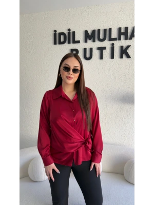 Kırmızı Saten Yandan Bağlamalı Gömlek