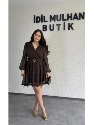 Kahverengi Kruvaze İki Katlı Yoryo Elbise