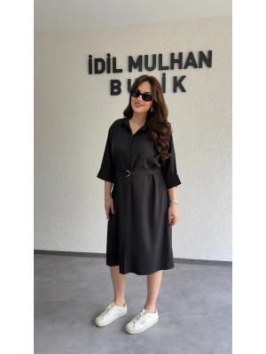 Siyah Kuşaklı Premium Gömlek Elbise