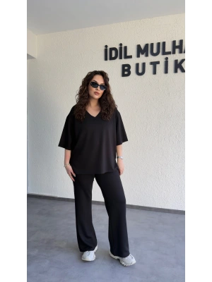 Siyah Oysh Kumaş V Yaka Salaş Takım