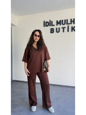 Kahverengi Oysh Kumaş V Yaka Salaş Takım