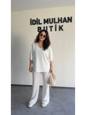 Beyaz Oysh Kumaş V Yaka Salaş Takım