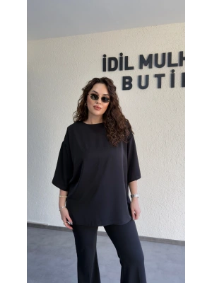 Siyah İpek Krep Vatkalı Bluz