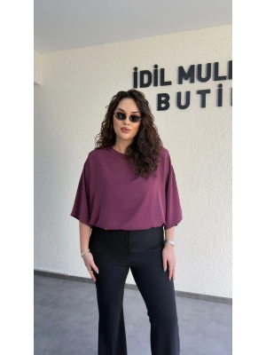 Bordo İpek Krep Vatkalı Bluz