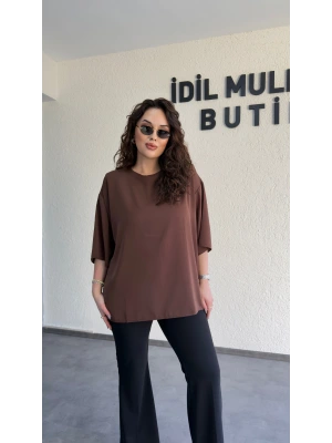 Kahverengi İpek Krep Vatkalı Bluz