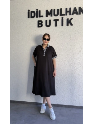 Siyah Ribana Detaylı Günlük Elbise