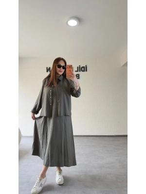Haki Askılı Elbise Çıkarılabilir Gömlek Detaylı Takım