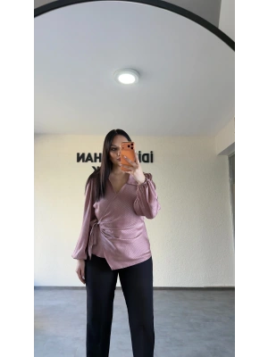 Gül Kurusu Yan Bağlamalı Nispet Kumaş Bluz