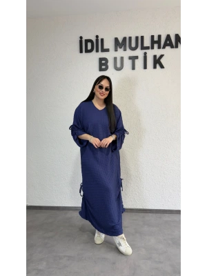 İndigo Mavi Kol Ve Etek Ucu Büzgülü Ayarlanabilir Takım