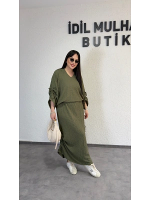 Haki Kol Ve Etek Ucu Büzgülü Ayarlanabilir Takım