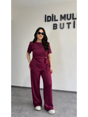 Bordo Aksesuar Detaylı İkili Takım