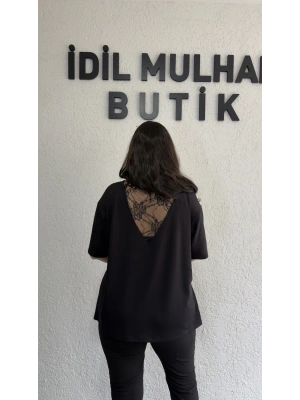 Siyah Sırt Dantel Detaylı Bluz