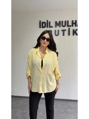 Sarı Dokulu Kumaş Salaş Gömlek