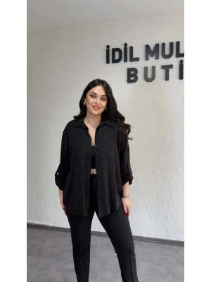 Siyah Dokulu Kumaş Salaş Gömlek