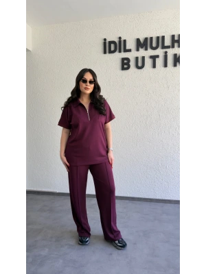 Bordo Polo Yaka Rahat Kesim Takım